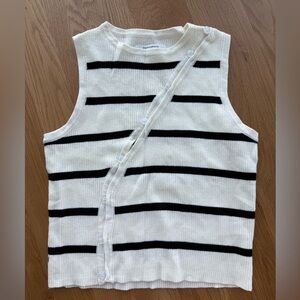 Peppermayo Asymmetric Button White and Black Top